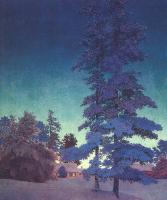 Parrish, Maxfield - Winter Night Landscape Two Tall Pines